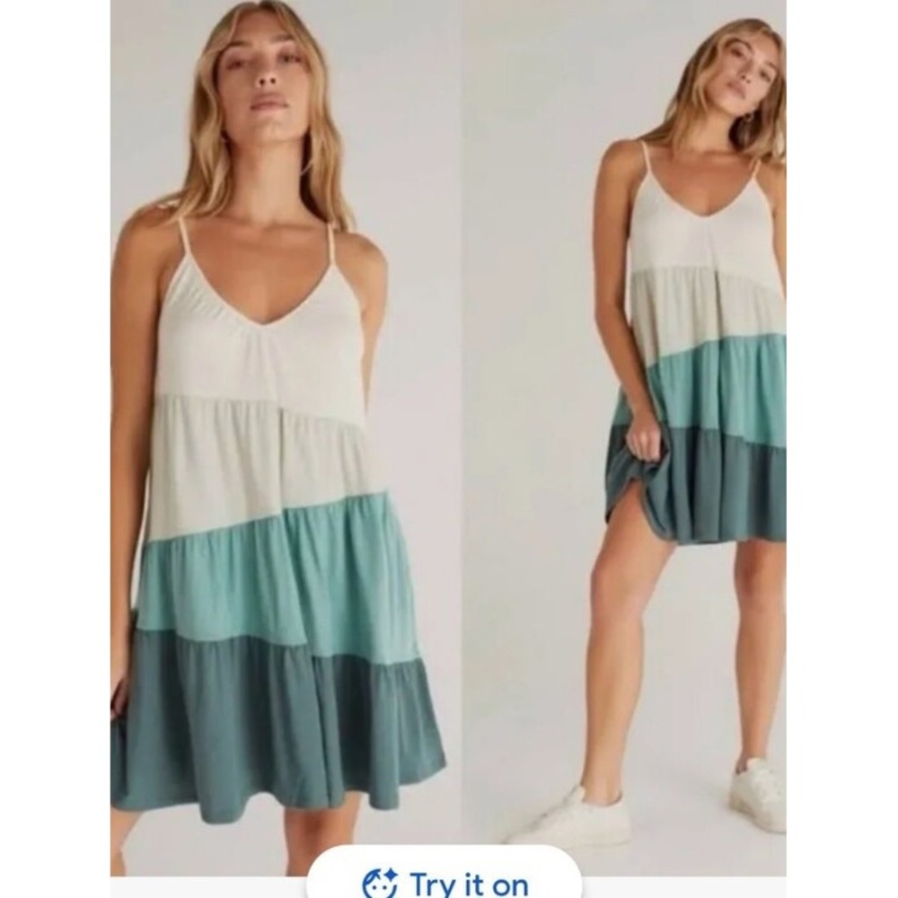 Z Supply Womens Colorblock Tiered Mini Dress Green Sage ZD231326 Small